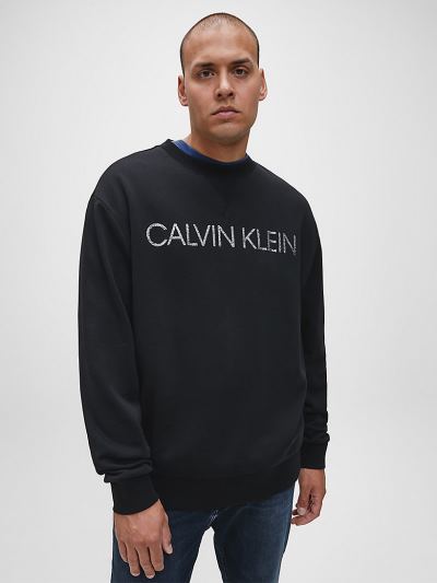Calvin Klein Ruhák HU786494 | Calvin Klein Plus Size Organic Cotton Logo Férfi Pulóver Fekete